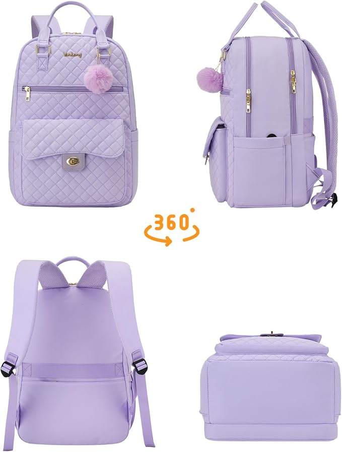 Cute Backpacks for Girls, Big Student Laptop Bag for College Women Middle High School Teens Designer Bookbag Purse Daypack Travel, Purple