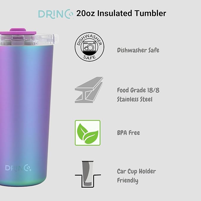 Drinco - 20 oz Stainless Steel Tumbler | Double Walled Vacuum Insulated Mug With Lid, 2 Straws, For Hot & Cold Drinks (20oz Arabian Night, 20oz)