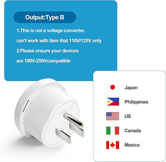 UK to US Plug Adapter, Type B International Power Adaptor Compatible with Plugs from Europe, India and Other Countries 3-Packs