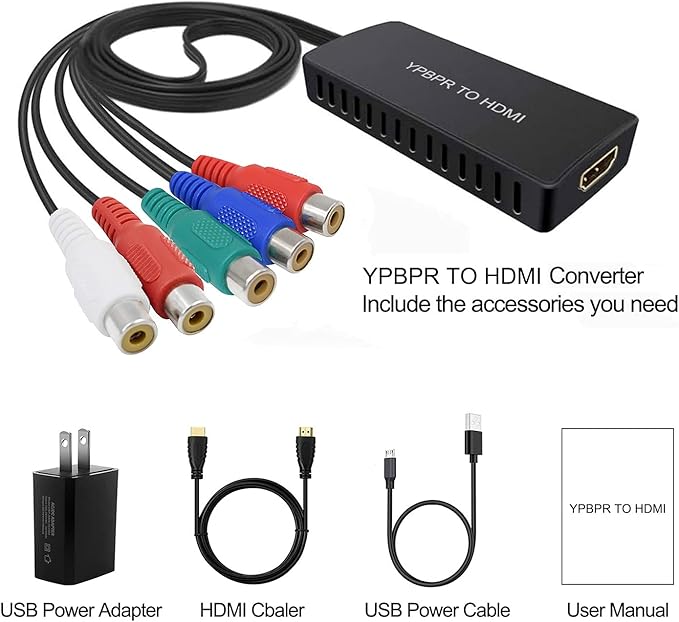 Dingsun Component to HDMI Converter, YPbPr/RGB+R/L to HDMI Converter Adapter, Support 720P/ 1080P for DVD, VSH, Blu-Ray Player, Wii, PS2/PS3, Xbox 360, Gamecube and More (Female)