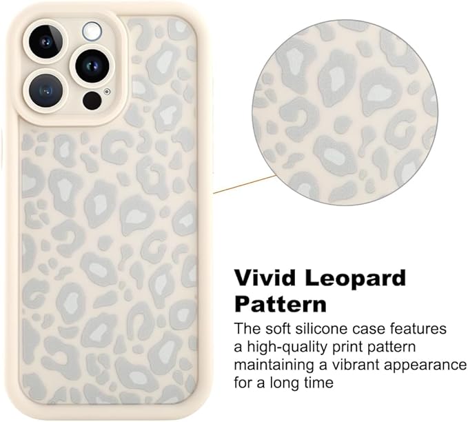 KANGHAR Case for iPhone 14 Pro Max Leopard Printed Pattern Cute Cheetah Phone Case Soft TPU Shockproof Protective Cover for iPhone 14 Pro Max 6.7 Inch Beige with Gray Prints
