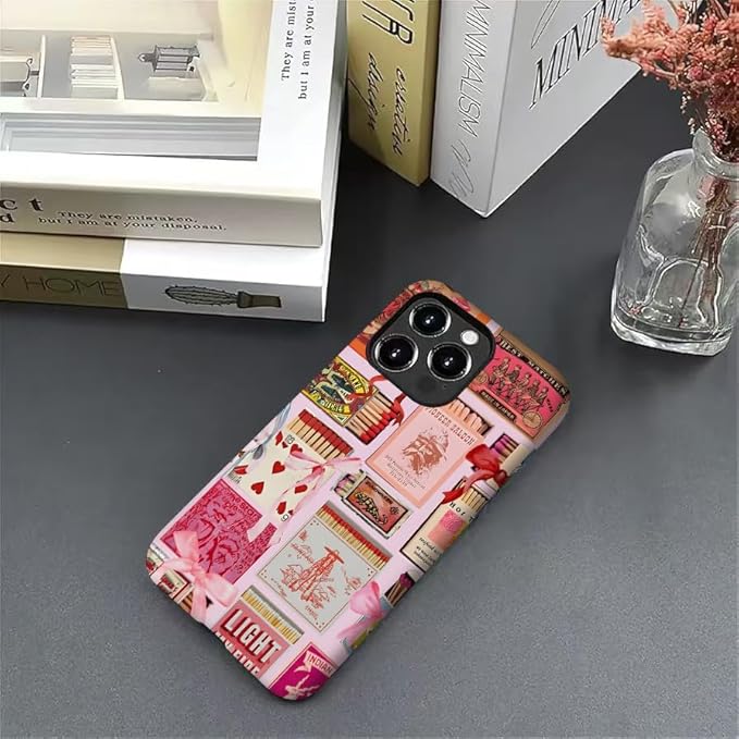 Generic Case Compatible with iPhone 12/12 Pro,Vintage Matchbox Collage Bow Phone Case for Girl Women,Durable Protection Case