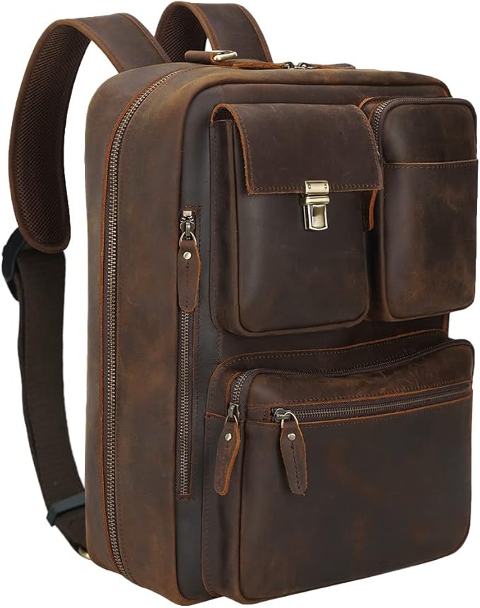 TIDING Men's Leather Convertible Backpack 15.6 Inch Laptop Briefcase Messenger Bag Work Business Travel Rucksack