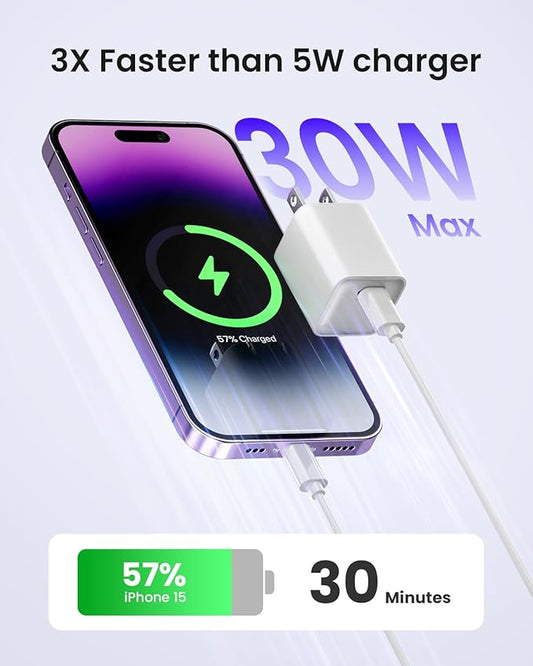 30W USB C Charger Block, Compact Wall Charger with GaN III Tech, PD3.0 PPS QC4.0 Fast Foldable Charger for iPhone 16 15, Galaxy, Pixel, iPad, AirPods,MacBook Air, ETL Certified