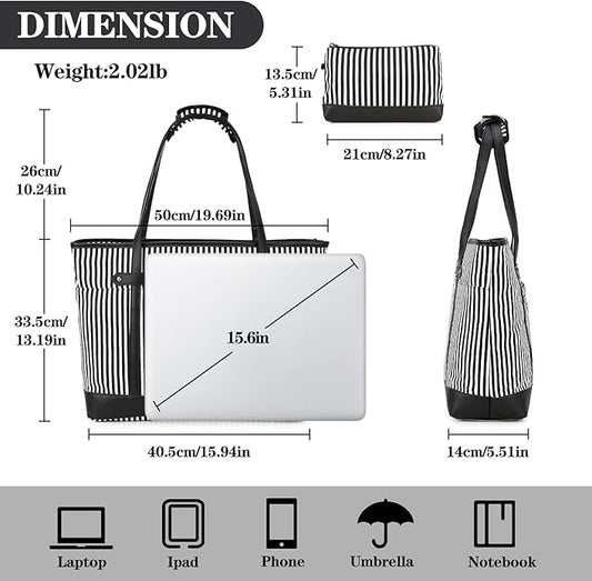 RAVUO Laptop Tote Bag for Women, Water Resistant 15.6 Inch Computer Handbag Purse Teacher Bag With Portable Small Pouch