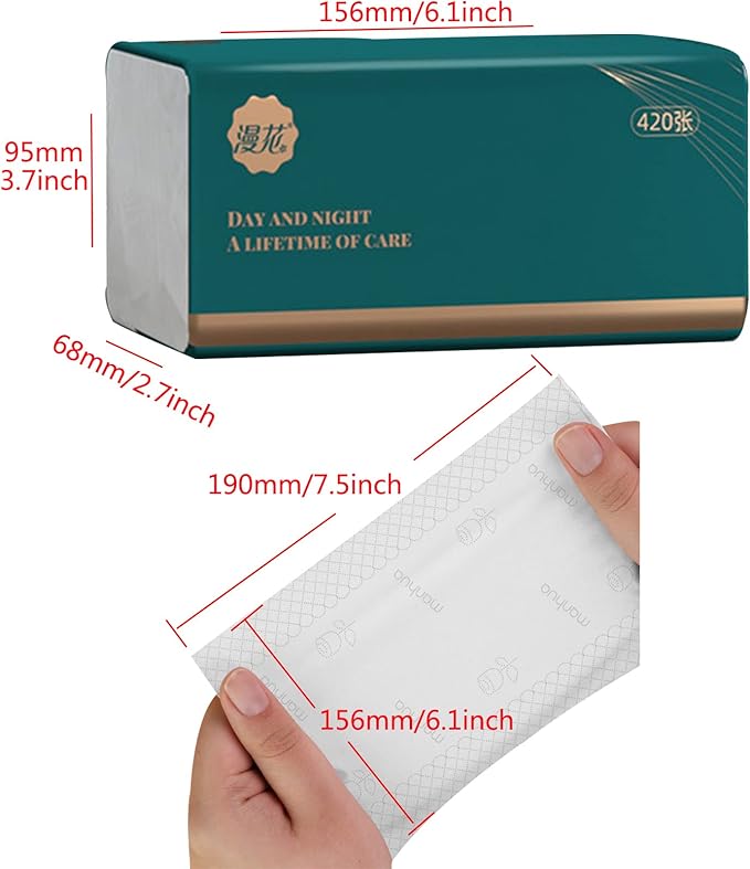 6 Packs Disposable Soft Facial Tissue, Small Napkin, Toilet Paper -Bag Cover NOT Box, Material Native Wood Pulp Fiber NOT COTTON, White Facial Paper Tissue, 4-Ply, 420 Sheets per Pack