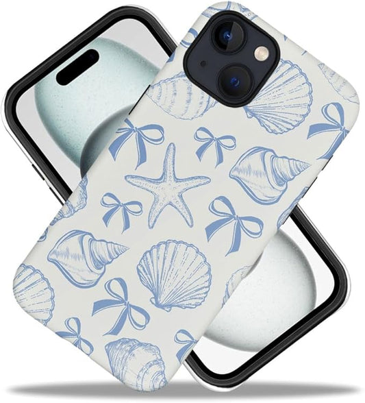 DAIZAG Case Compatible with iPhone 15 Plus,Fit Shockproof Cover for Women Girls,Blue Seashell Bow