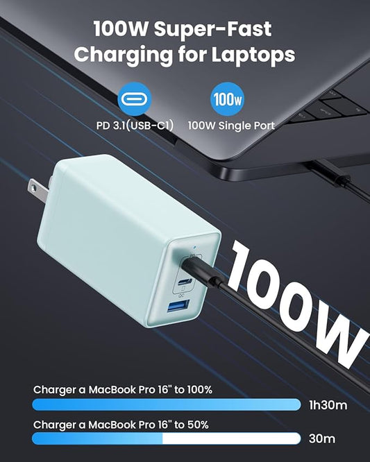 150W USB C Charger Block,GaN III Compact Foldable Wall Charger 3 Port Fast Charging Station,PD QC PPS Portable USB C Hub 100W Laptop Adapter for MacBook Pro/Air,iPad,iPhone 16/Pro,Galaxy S24,Dell etc