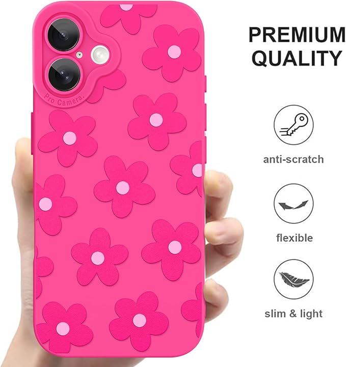 ZIYE Designed for iPhone 17 Case Hot Pink Flower Pattern Phone Case with Camera Protection,Soft TPU Silicone Rubber Protective Cover Floral Design Cases Compatible with iPhone 17 6.3 Inch