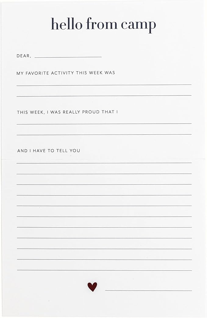Sugar Paper Camp Notes Set, 12 Prompted Notes with Envelopes and Decorative Stickers, 6.25" x 2" x 5" Storage Box with Dividers, Letters From Camp