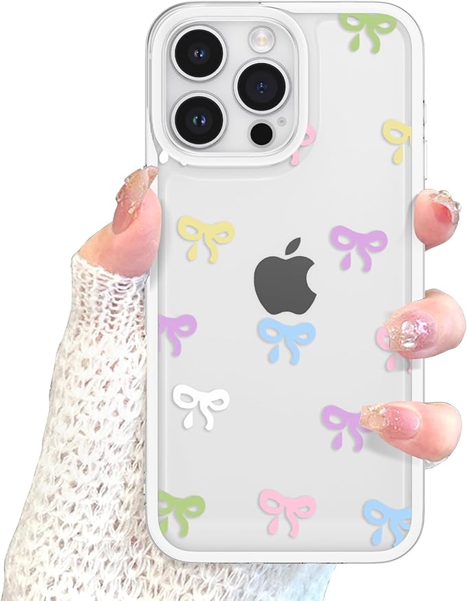EYZUTAK Case for iPhone Air, Clear Cute Ribbon Bowknot Pattern Aesthetic Transparent Phone Case Raised Camera Protection Stylish Slim Soft Durable TPU Protective Cover for Women Girls - Colorful