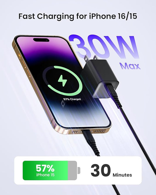30W Compact Wall Charger, USB C Charger Block with GaN III Tech, PD3.0 PPS QC4.0 Fast Foldable Power Adapter for iPhone 16 15, Galaxy, Pixel, iPad, AirPods,MacBook Air
