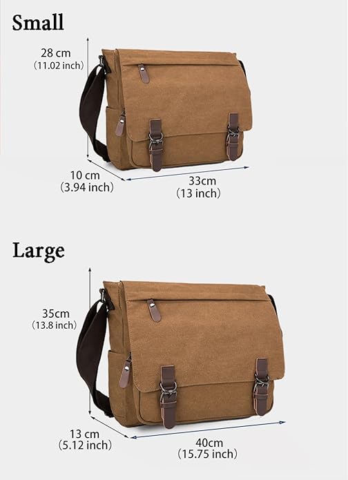 Sechunk Canvas Vintage Messenger Bag Shoulder bag Leather Large Travel Crossbody bags for men women 15inch Laptop