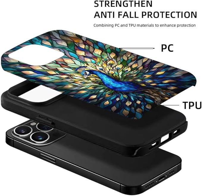 Generic Case Compatible with iPhone 13/14,Peacock Stained Phone Case for Girl Women,Durable Protection Case