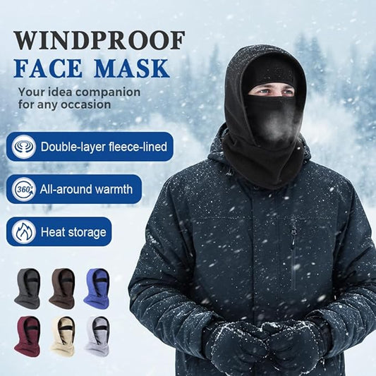 Outdoor Winter Warm Hat Neckband Integrated Cycling Mask, Winter Balaclava Ski Mask, Windproof Fleece Face Cover