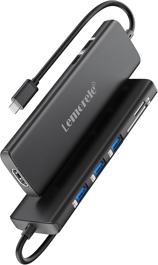 Lemorele USB C Hub 8-in-1 Adapter, USB-C Hub with 4K HDMI Output, 100W Power Delivery, USB 3.0 5Gbps Port, SD/TF Card Reader Adpater, Compatible for MacBook Pro, XPS, Chromebook and More(Black)