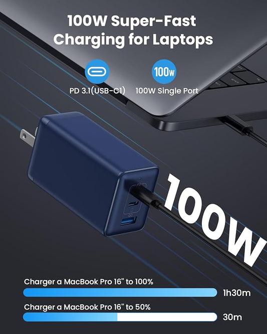 150W USB C Charger Block,GaN III Compact Foldable Wall Charger 3 Port Fast Charging Station,PD QC PPS Portable USB C Hub 100W Laptop Adapter for MacBook Pro/Air,iPad,iPhone 16/Pro,Galaxy S24,Dell etc