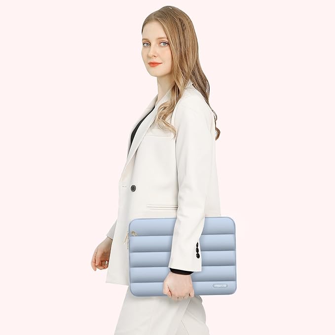 MOSISO 13.3 inch Laptop Case, 13-13.3 inch Puffy Laptop Sleeve Compatible with MacBook Air 13 13.6 M4 M3 M2 M1/Pro 13/Pro 14, HP Dell ASUS Lenovo,Polyester Horizontal Bag with Small Case, Baby Blue