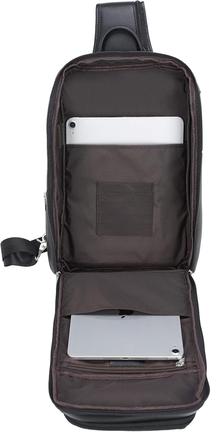 Polare Modern Style Sling Shoulder Bag Men’s Travel/Hiking Daypack with Full Grain Italian Leather and YKK Zippers