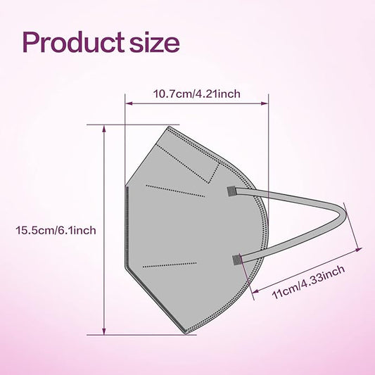 Miuphro KN95 Face Mask 50 Pack, Disposable Respirator Masks, 5 Layer Design Safety Mask for Protection, Ideal for Men and Women (Grey)