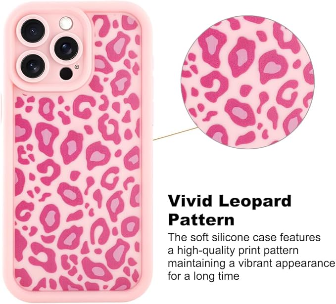 KANGHAR Case for iPhone 15 Pro Leopard Printed Pattern Cute Cheetah Phone Case Soft TPU Shockproof Protective Cover for iPhone 15 Pro 6.1 Inch Pink