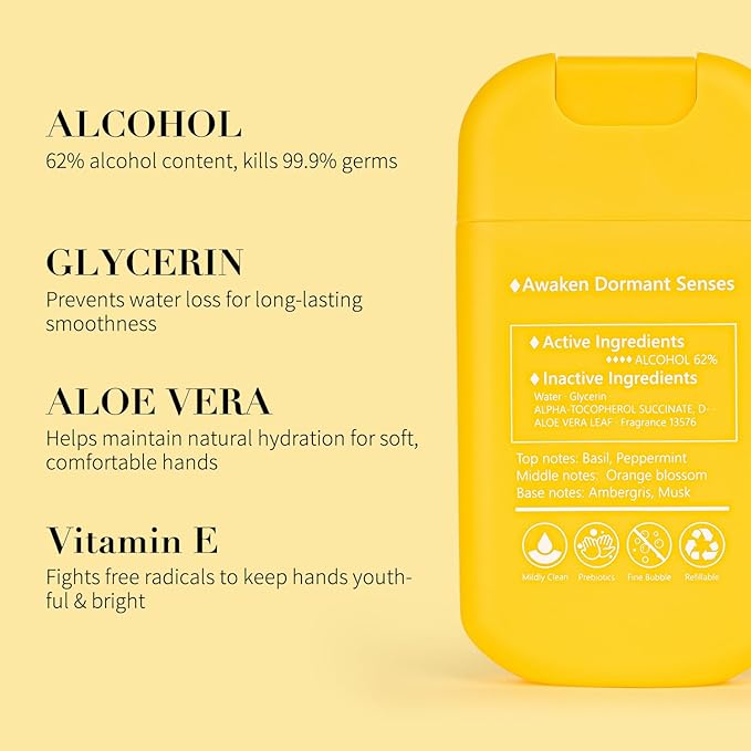 Power Mist Hand Sanitizer Spray, Scented Hydrating Hand Sanitizers Travel Size Refillable, Pocket Portable 3-Pack (Citrus mist at dawn) 0.93Fl Oz 460-Sprays Each