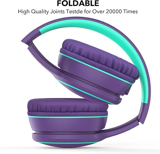 RORSOU B10 Bluetooth Headphones Over Ear, 2 EQ Music Modes(Normal/Bass) and 50H Playtime Wireless Headphones with Mic, Lightweight Folding HiFi Stereo Headset for iPad/Travel/Tablet/PC/Home (Purple)