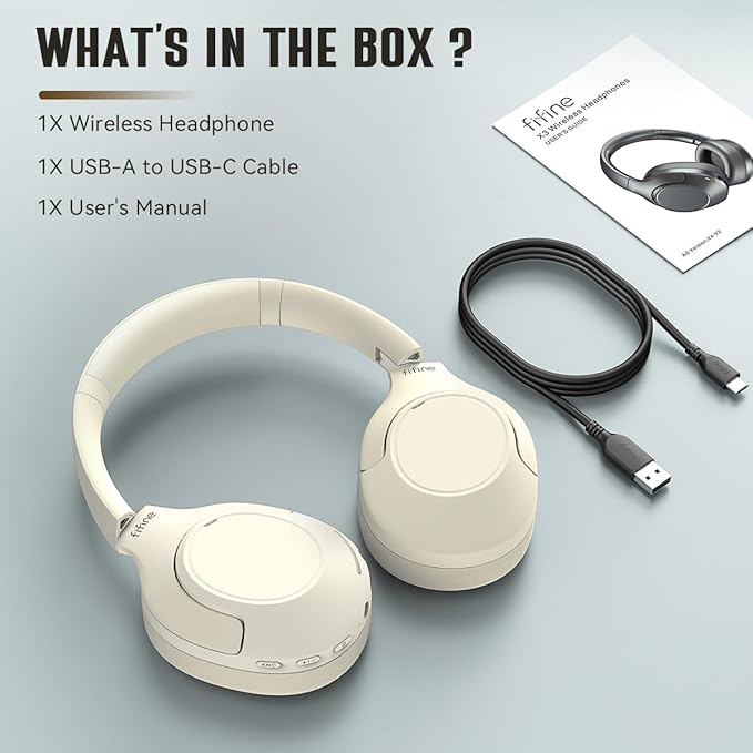 FIFINE Bluetooth Wireless Headphones, Over-Ear Headphones with 65H Battery Life, Touch Control Panel for Music, Cellphone Calls, Noise Cancellation Headset with Soft-Earpads for Home Office-X3 White