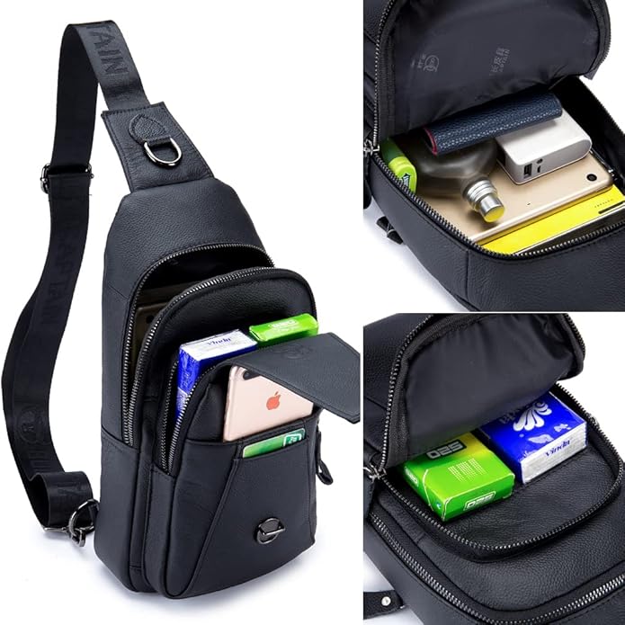 KPYWZER Vintage Leather Sling Bag Backpack for Men Crossbody Shoulder Chest Day Pack Backpacks