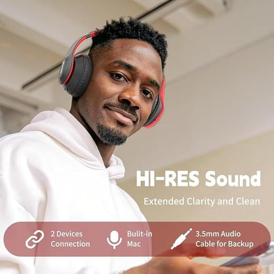 Wireless Bluetooth Headphones Over Ear 65H Playtime HiFi Stereo Headset with Microphone and 6EQ Modes Foldable Bluetooth V5.3 Headphones for Travel Smartphone Computer Laptop