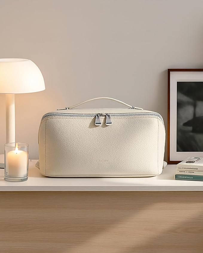 EACHY Makeup Bag,Large Capacity Travel Makeup Bag,Waterproof Portable Open Flat Toiletry Bag Cosmetic Bag with Divider and Handle