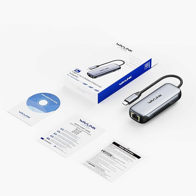WAVLINK USB C to Ethernet Adapter 2.5Gbps with 95W PD, 2500Mbps USB-C to RJ45 Network Converter (USB4, Thunderbolt 3/4/5 Compatible), Aluminum Case for Windows, Mac OS, iPad OS and More.