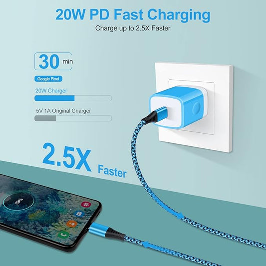 USB C Wall Charger, 20W PD Type C Fast Charging Block & 6ft Cable Compatible with Google Pixel 10/10 Pro XL/9a/9 XL 8a 8 7a 7 6 5, Samsung Galaxy S24/S23/S22/S21 FE/Z Fold