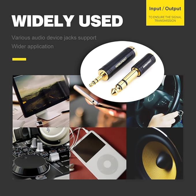 MOBOREST 3.5mm M to 6.35mm F Stereo Pure Copper Adapter, 1/8 Inch Plug Male to 1/4 Inch Jack Female Adapter, Can be Used Conversion Headphone adapte, amp adapte, Black Fashion 2-Pack