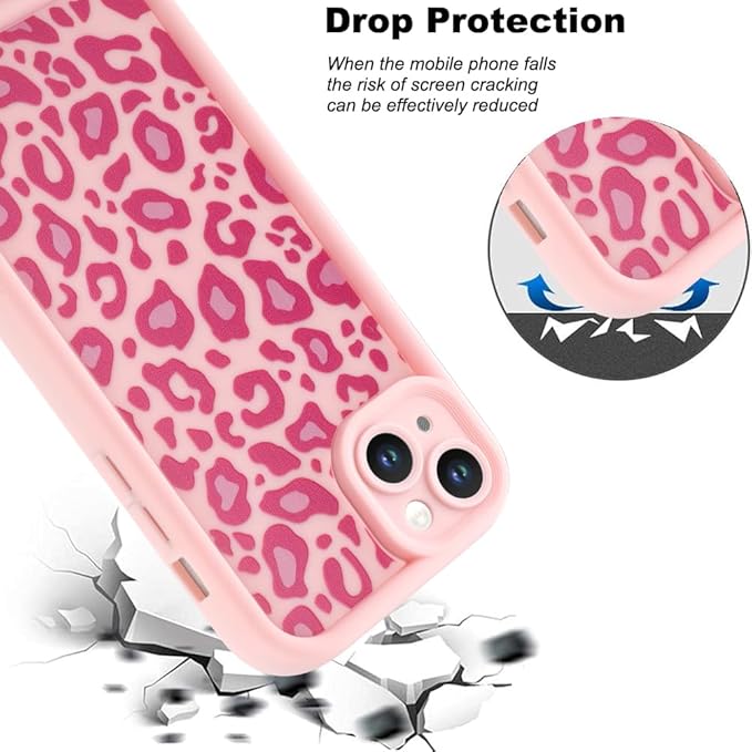 KANGHAR Case for iPhone 15 Leopard Printed Pattern Cute Cheetah Phone Case Soft TPU Shockproof Protective Cover for iPhone 15 6.1 Inch Pink