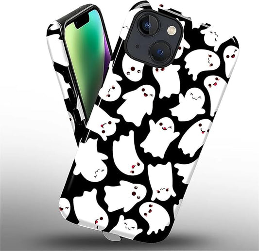 Case for iPhone 13 iPhone 14 Case,Halloween Ghosts Bats Design - Hybrid Dual Protection Silicone + Hard PC Shockproof Full Body Cover Slim Anti-Scratch Protective Case for Men Women