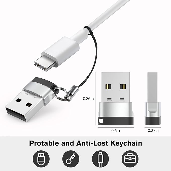 USB C Female to USB Male Adapter 2.0 (Sliver, 4 Pack)