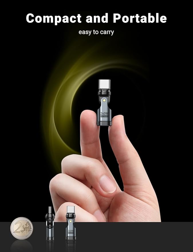 A.S 240W USB C Magnetic Adapter (3Pack), Gen3 USB C 90 Degree Adapter/C Right Angle Adapter/180 Degree USBC Adapters/USBC to USBC Adapters for Phone 16/15, Ma-Book Pro/Pad Series, Samsung