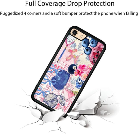Aesthetic Collage Shockproof Protective Trendy Preppy Phone Case for iPhone 7/8/SE Cute Flower Bow Cover