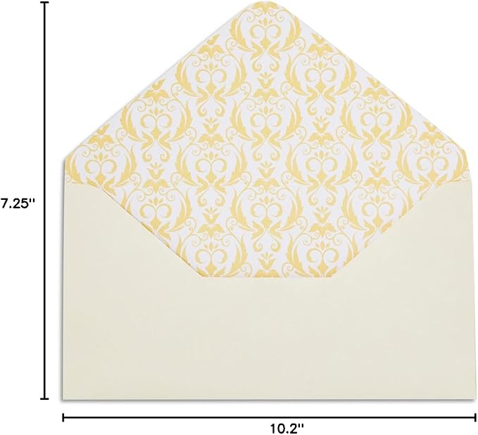 Paper Junkie Letter Paper & Envelopes Set - 60 Sheets (7.2 x 10.2 In) & 30 Ivory Envelopes (4 x 7.7 in), Gold Border, 100 GSM - Vintage Lined Stationery for Love Letters & Invitations