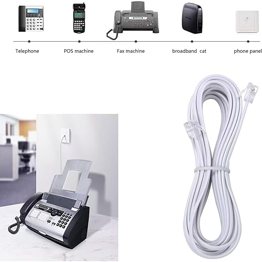 15ft Telephone Extension Cord, Standard RJ11 Phone Cable for Home & Office, White (Compatible with Phone/Modem/Fax Machine)
