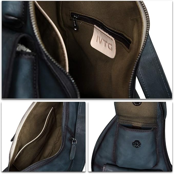 Genuine Leather Large Sling Bag for Men and Women Vintage Real Leather Sling Backpack Shoulder Crossbody Bag Chest Bag