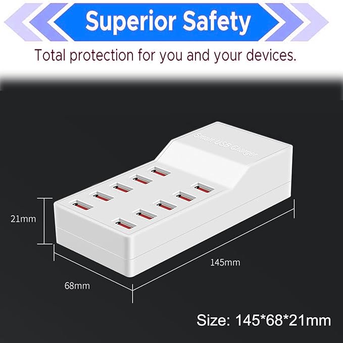 MaxLax USB Charger Station,10-Port 50W/10A Multiple USB Charging Station with Smart IC Technology,Multi Ports Charger Charging for Smartphones,Tablets,and Other Devices.