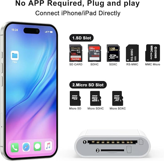 USB C SD Card Reader for iPhone 16 15/iPad/MacBook/Camera, Dual Card Slot Supports SD and MicroSD Card Memory Card Adapter, Trail Camera Viewer Plug and Play