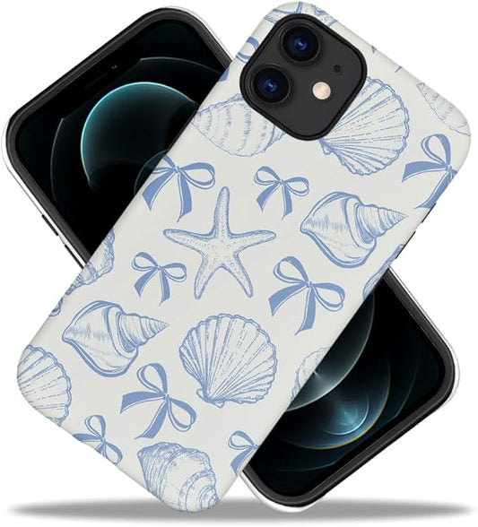 DAIZAG Case Compatible with iPhone 12,Fit Shockproof Cover for Women Girls,Blue Seashell Bow