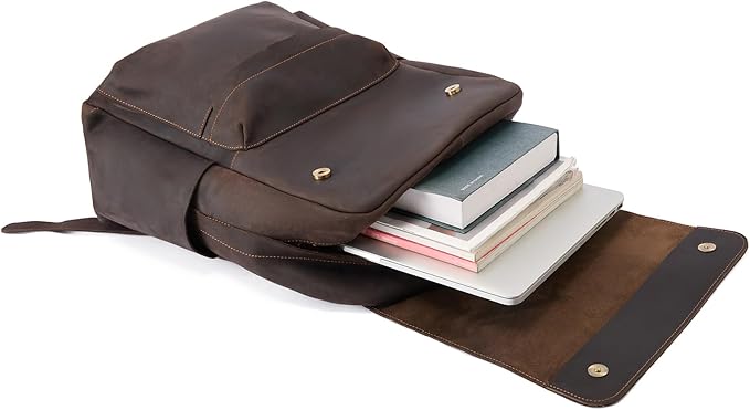 Leather Rucksack Backpack for Men Women Casual Travel Daypack 15.6 inch Laptop Bookbag Dark Brown