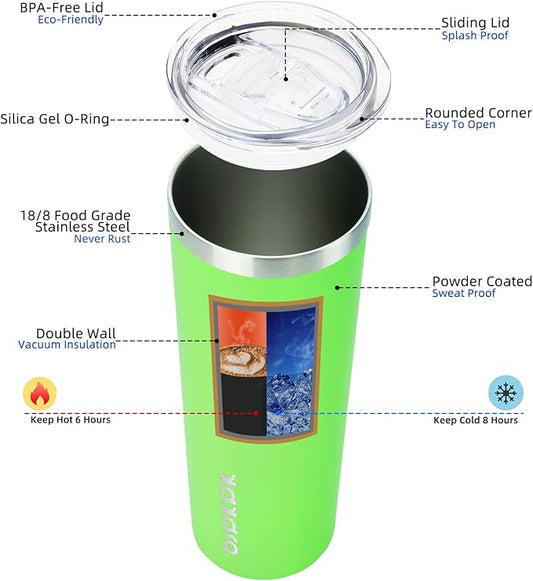 BJPKPK 20 oz Skinny Tumbler With Lid Insulated Travel Coffee Mug Stainless Steel Sublimation Water Tumblers Cup,Green