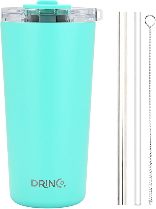 Drinco - 20 oz Stainless Steel Tumbler | Double Walled Vacuum Insulated Mug With Lid, 2 Straws, For Hot & Cold Drinks (2pk 20oz Teal & Pink, 2PK)