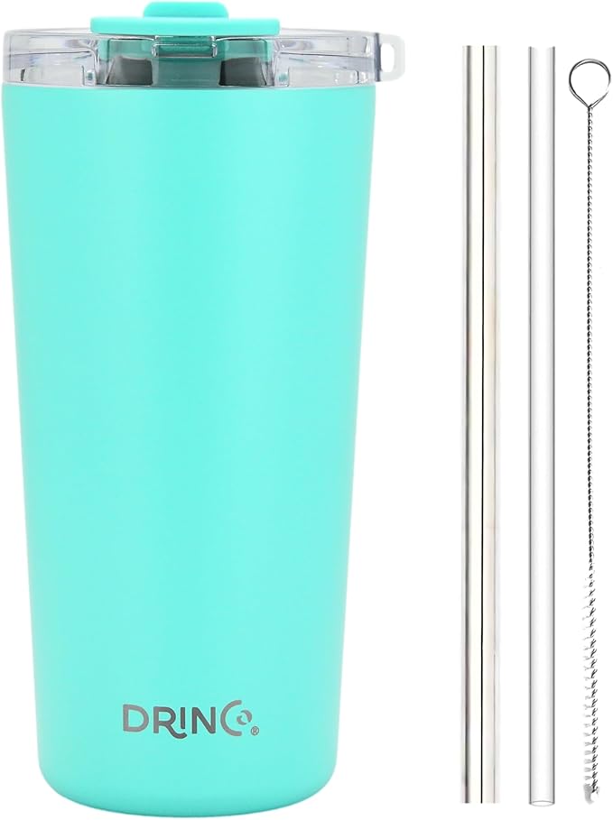 Drinco - 20 oz Stainless Steel Tumbler | Double Walled Vacuum Insulated Mug With Lid, 2 Straws, For Hot & Cold Drinks (20oz, 20oz Teal), 1 Count (Pack of 1)