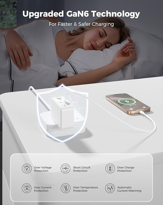 SUPERONE Retractable iPhone Charger, 4-Port USB C Charger Block, iPhone Chargers Fast Charging with USB C & Apple Cable, Wall Chargers for iPhones 17/16/15/14/13/12/11 Series, Pad, Samsung, Pixel